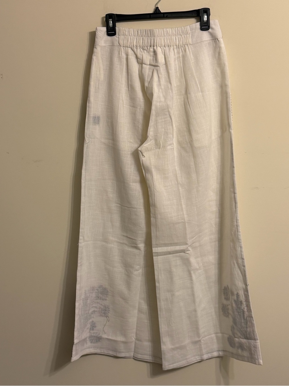 POL Cream Wide-Leg Embroidered Linen Pants with Navy Trim - Picture 4 of 4